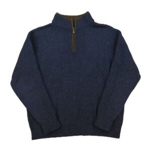 LL Bean Merino Lambswool Sweater Mens Large 1/4 Zip Pullover